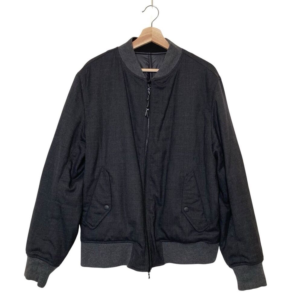 Rag & Bone Men’s Large Reversible Wool Bomber Jacket Black Gray Pockets Full Zip